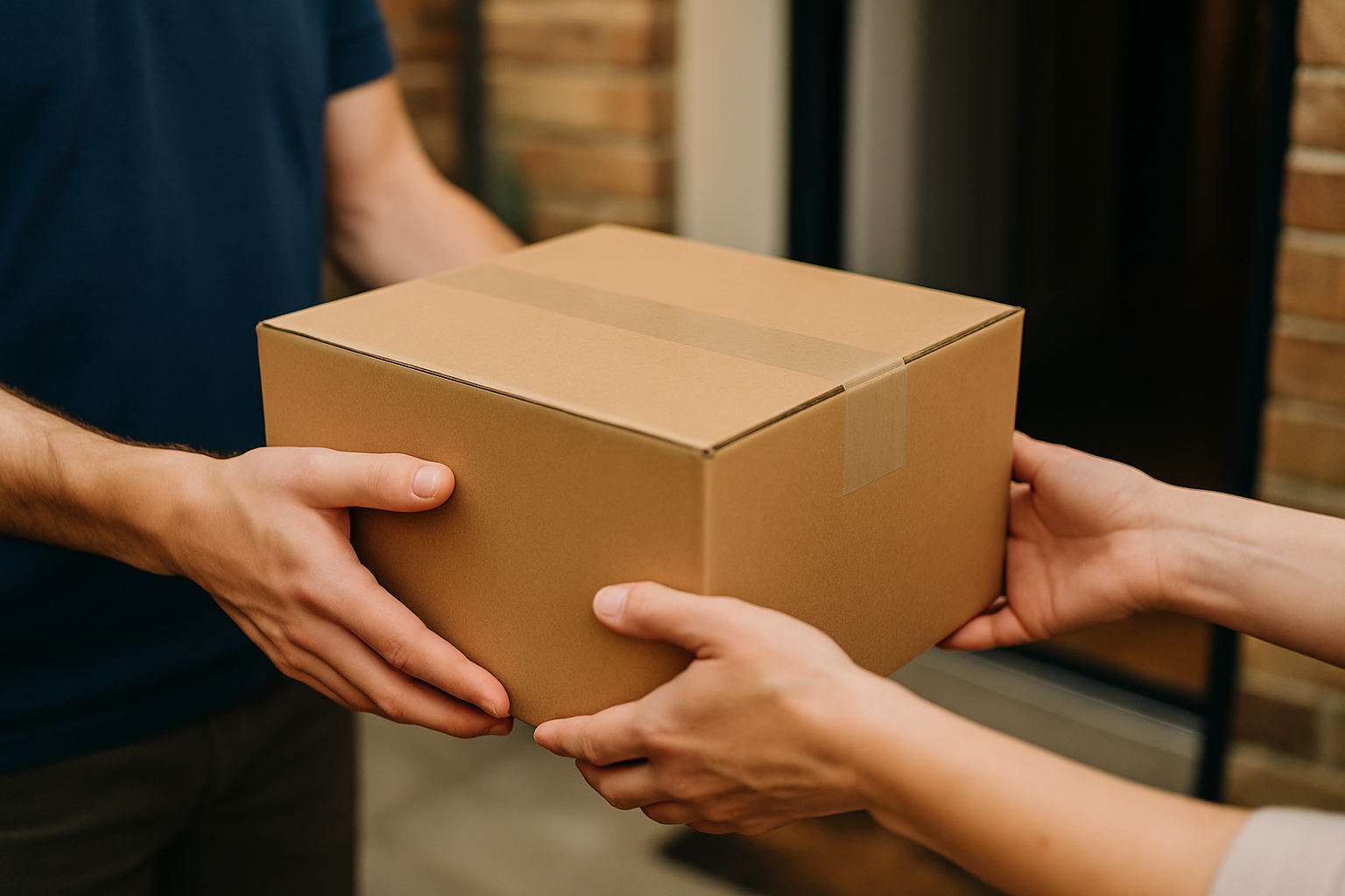 package delivery, showing hands receiving package